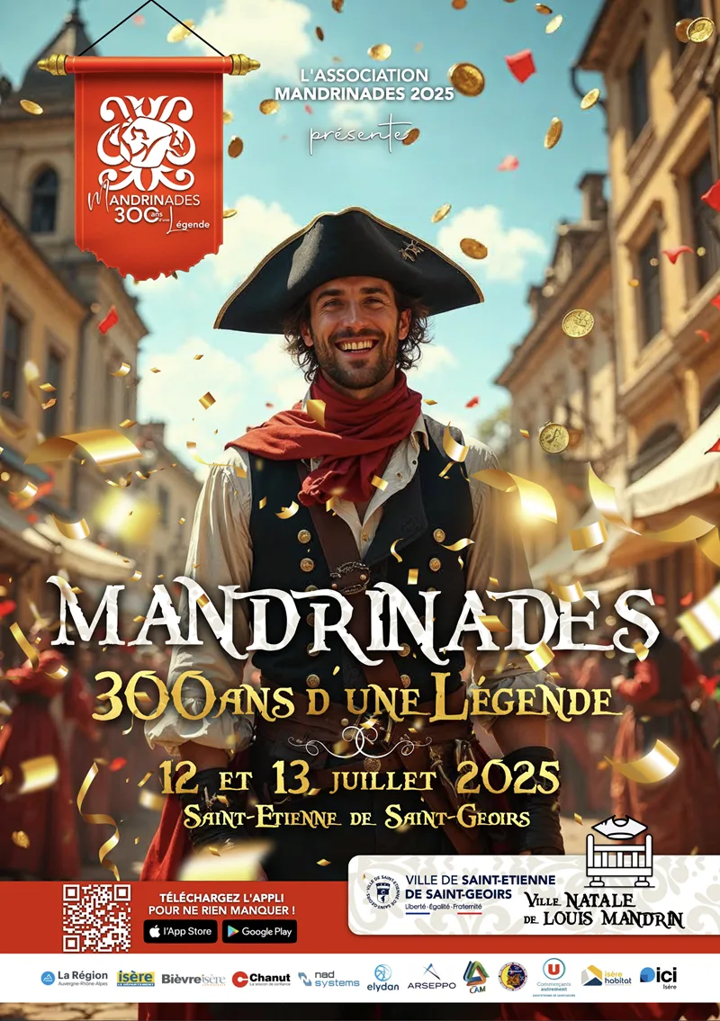 Affiche des Mandrinades 12 et 13 juillet 2025 à Saint Etienne de Saint Geoirs