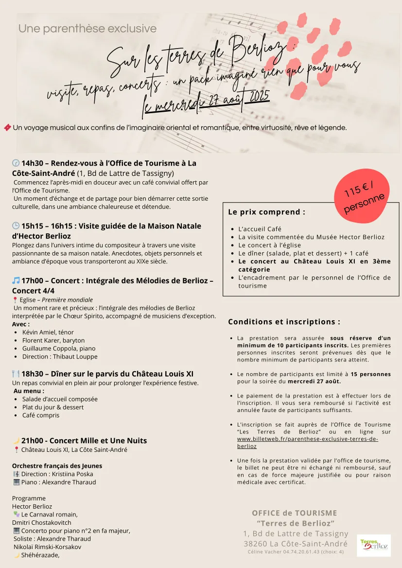 offre de séjour 1 nuit 2 jours pour le Festival Berlioz 2025 "à la vie à la mort" 